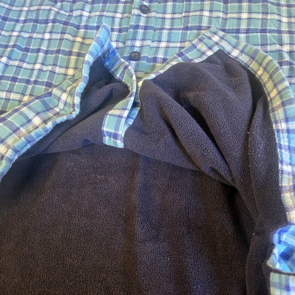 LL Bean Mens Fleece Lined Flannel‎ Shirt Large Tall Plaid Button Up Teal - Picture 5 of 9